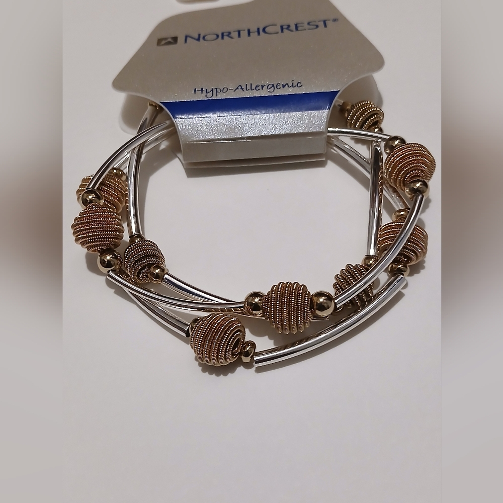 Northcrest Silverstone Gold Balls Stretchable Hypoallergenic Bracelet A30